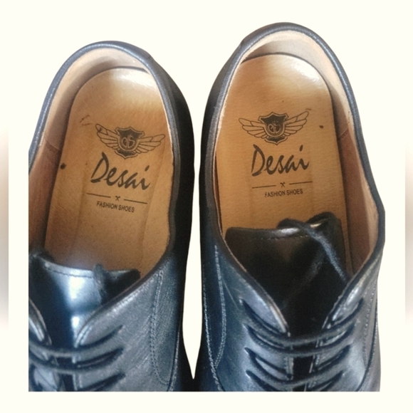 Desai Men's Classic Black Leather Handmade Dress Cap Toes Oxford Shoes Sz 42 - Picture 2 of 10